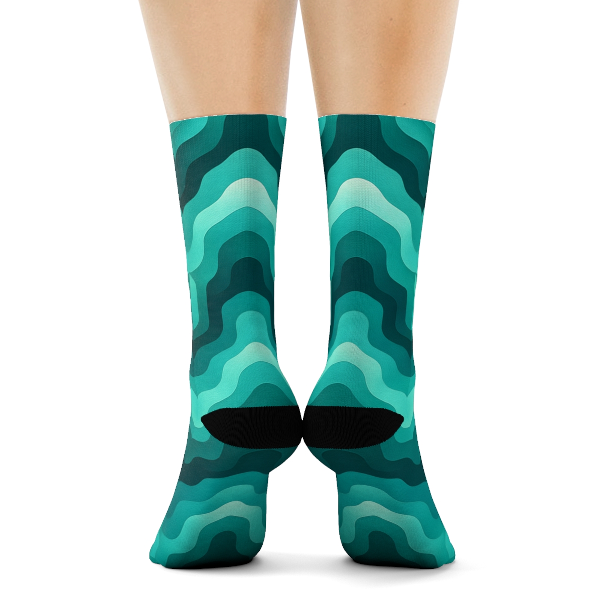 Turquoise Waveform Geo Crew Socks