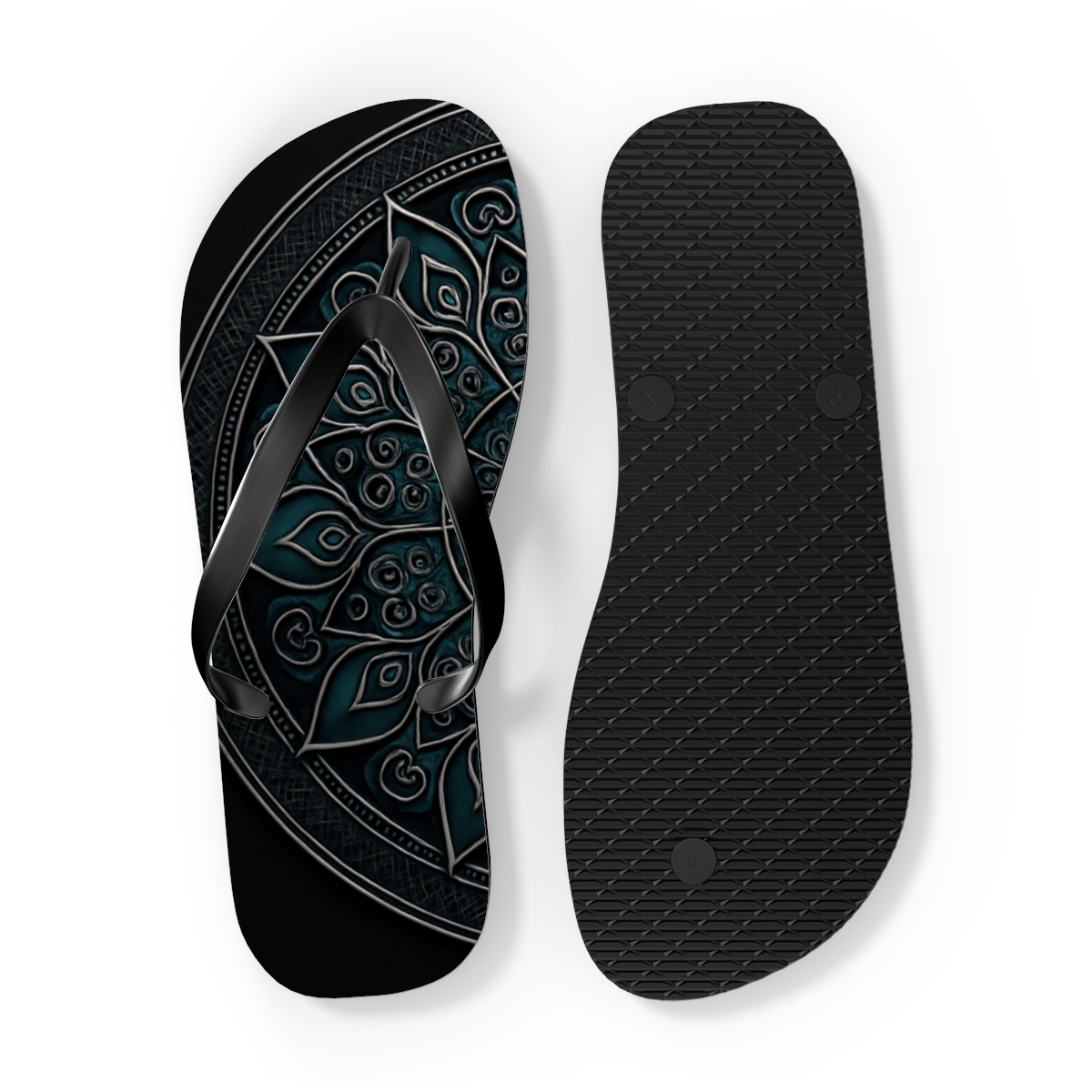 Obsidian Filigree Compass Bloom personalized beach flip flops