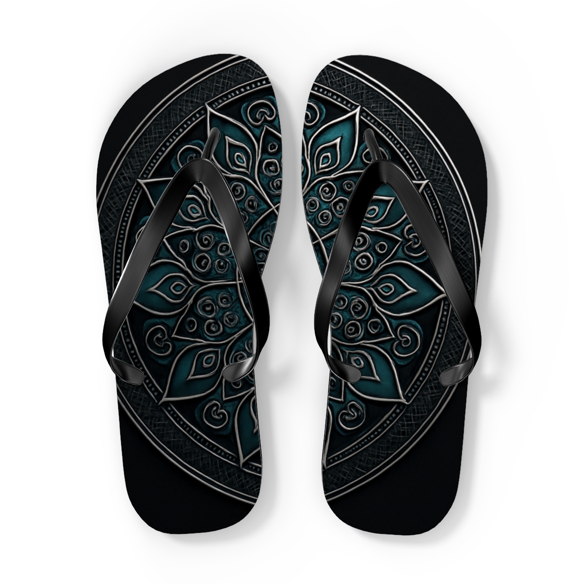 Obsidian Filigree Compass Bloom personalized beach flip flops