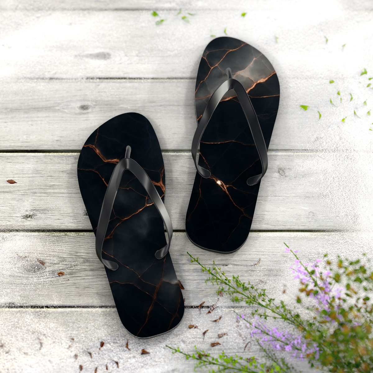 Obsidian Vein Drift trendy printed flip flops