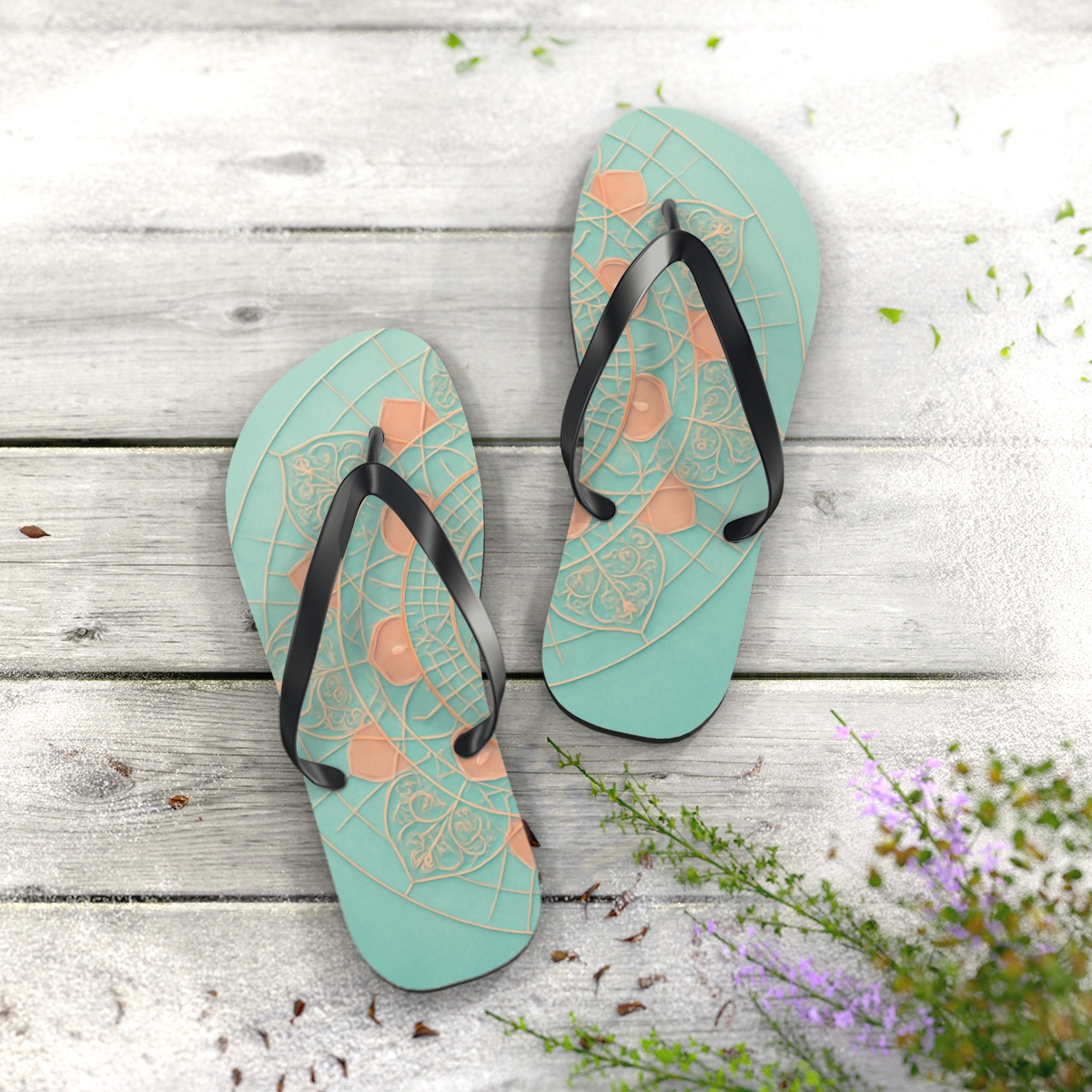 Orbital Filigree Mandala stylish summer flip flops
