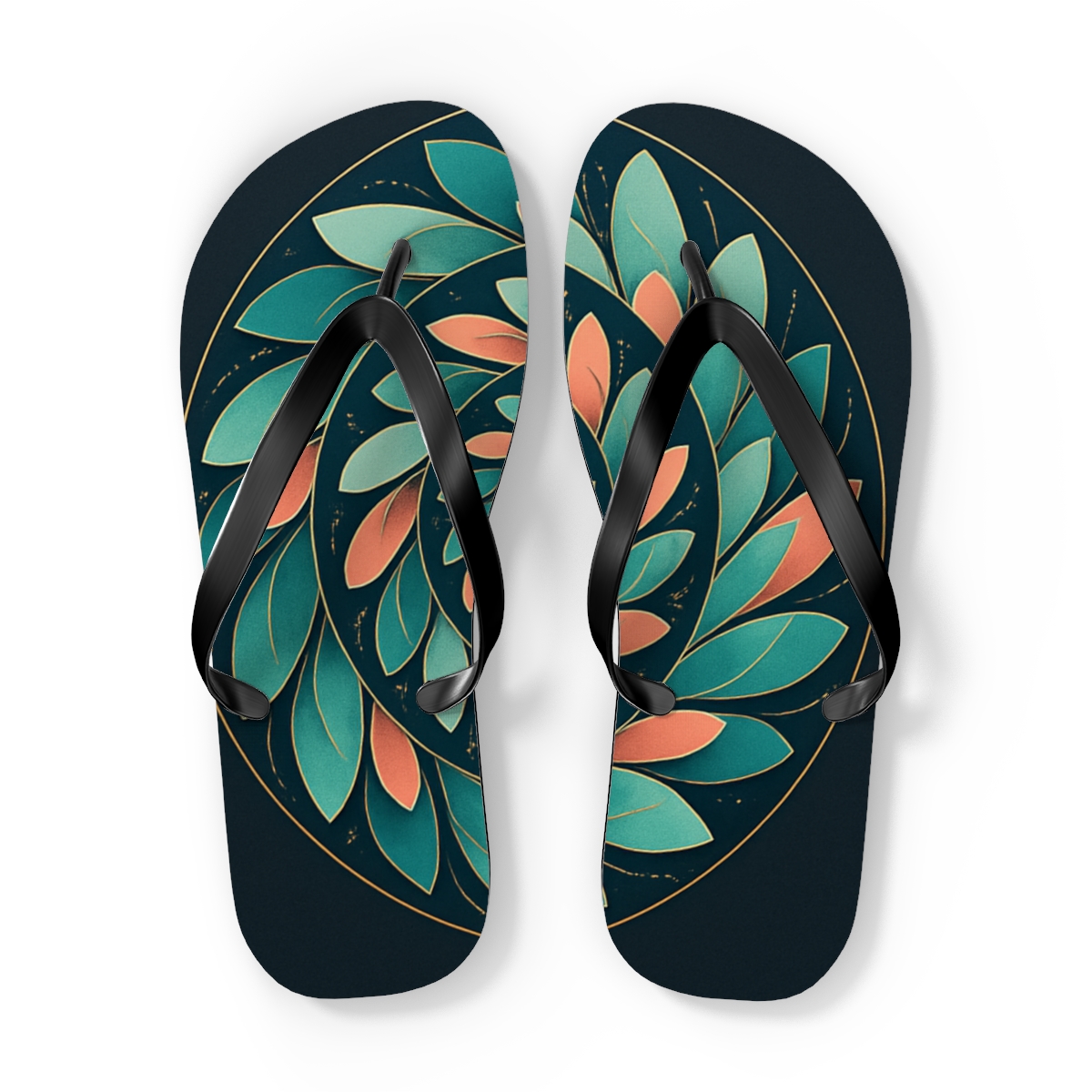 Orbiting Petal Harmonies colorful rubber flip flops
