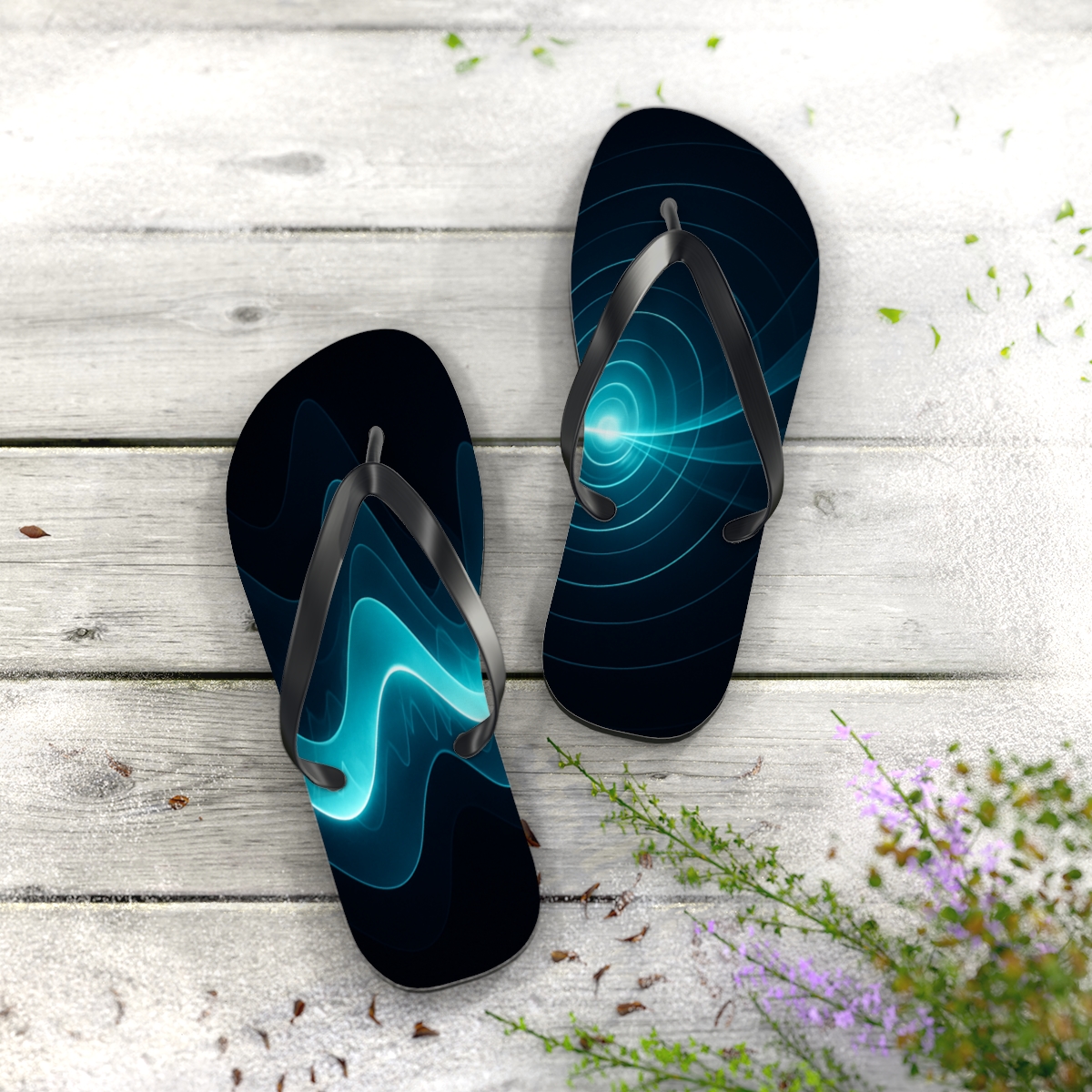 Orca Echolocation Pulse Ribbons personalized beach flip flops