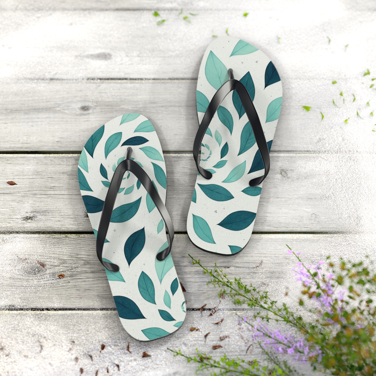 Orchid Spiral Drift unique graphic flip flops