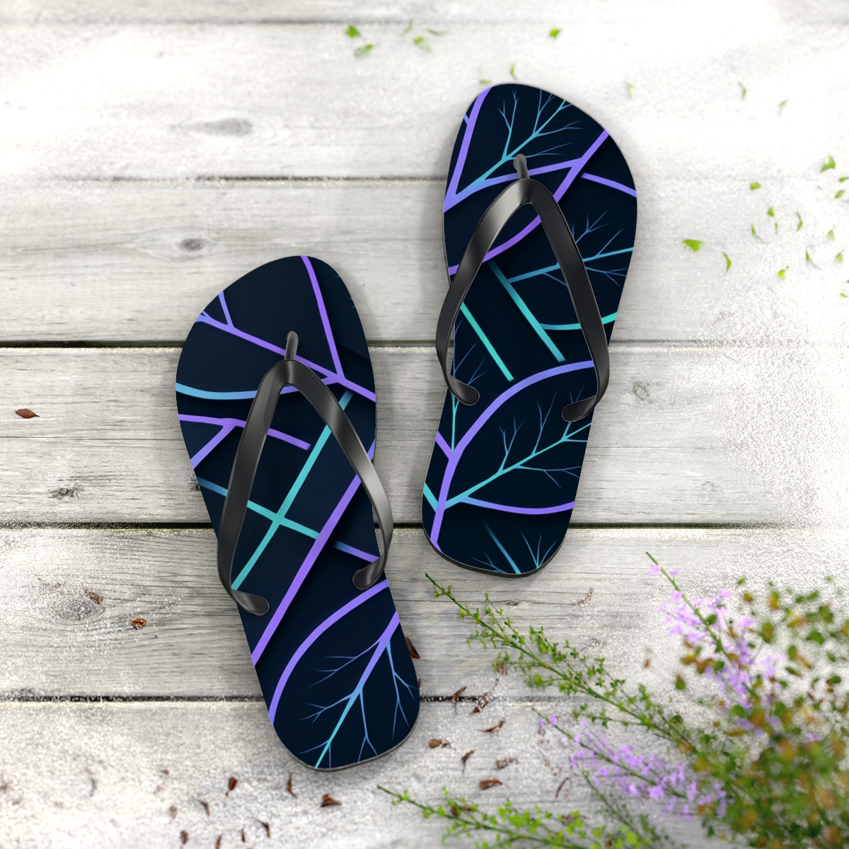 Orchid Vein Circuit Weave personalized beach flip flops