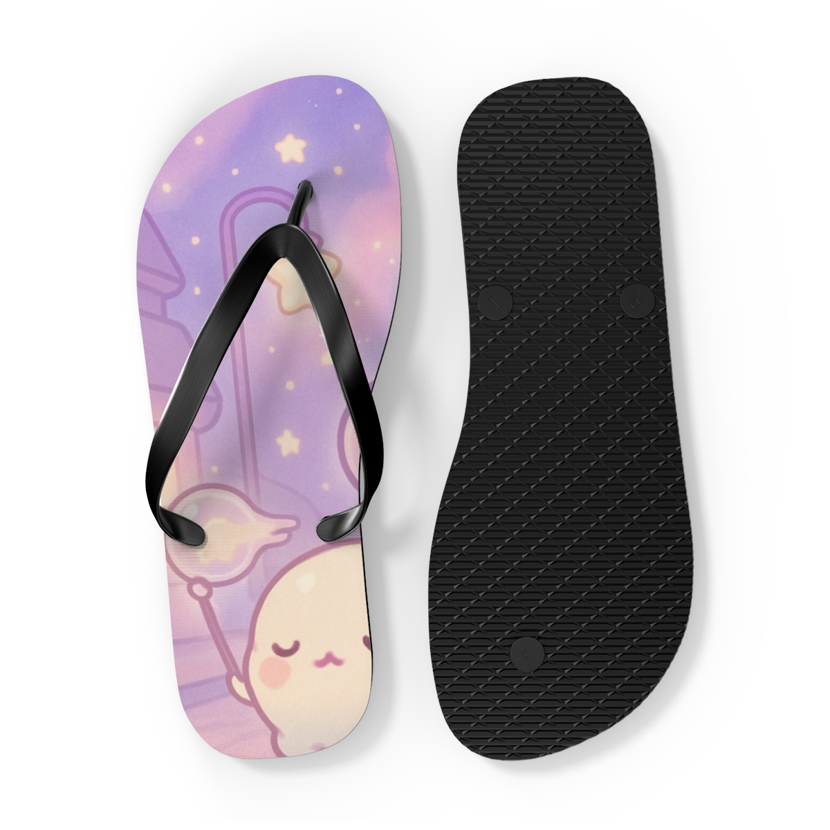 Pastel Comet Mochi Parade designer logo flip flops