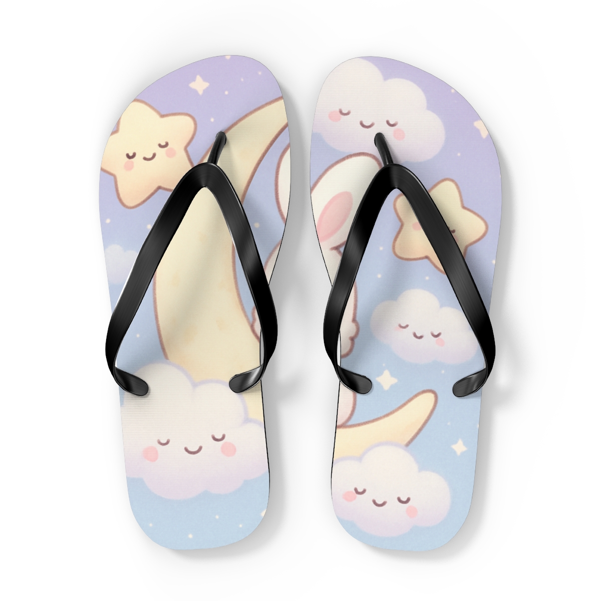 Pastel Moon Bunny Dreams designer logo flip flops