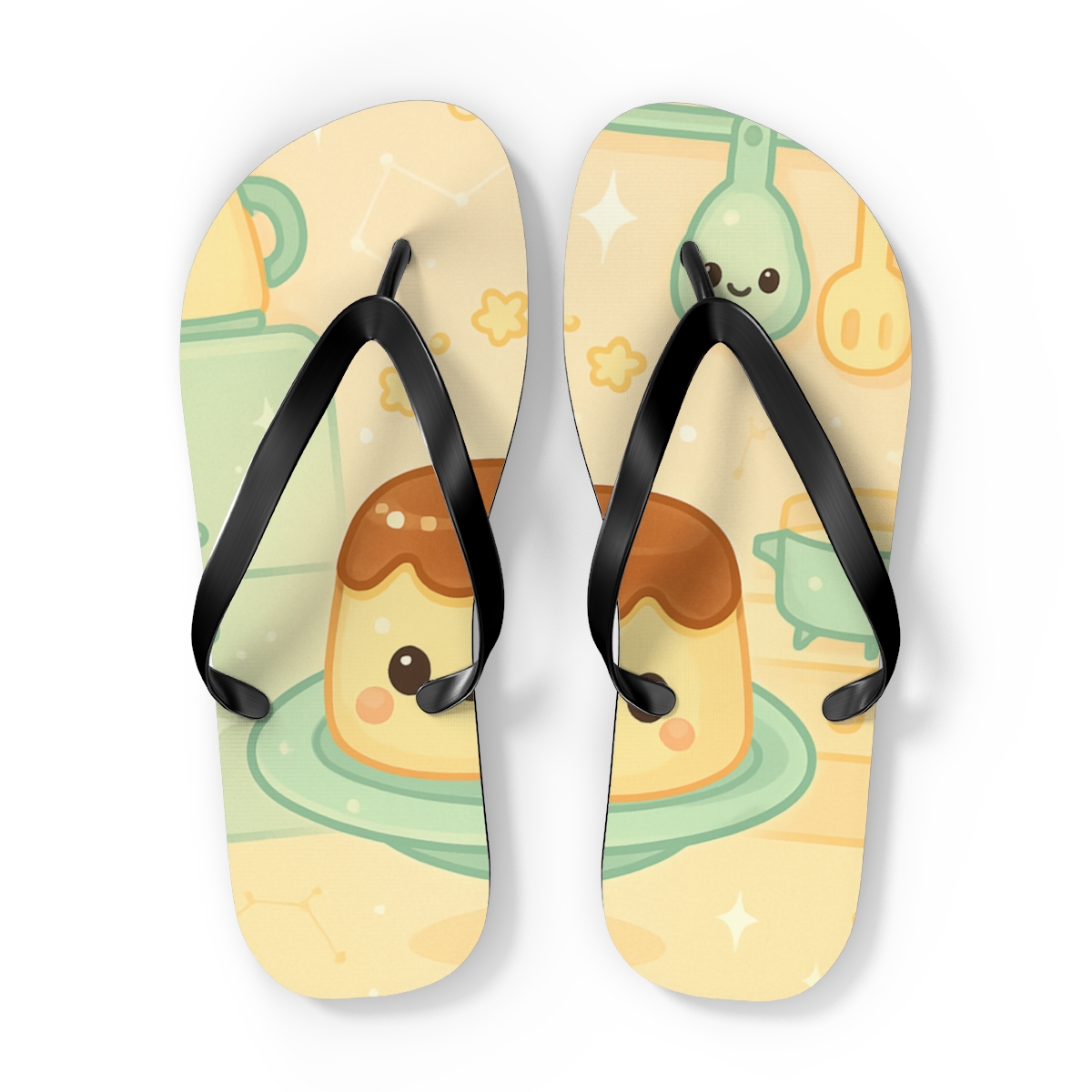 Pastel Planet Pudding Pals designer logo flip flops