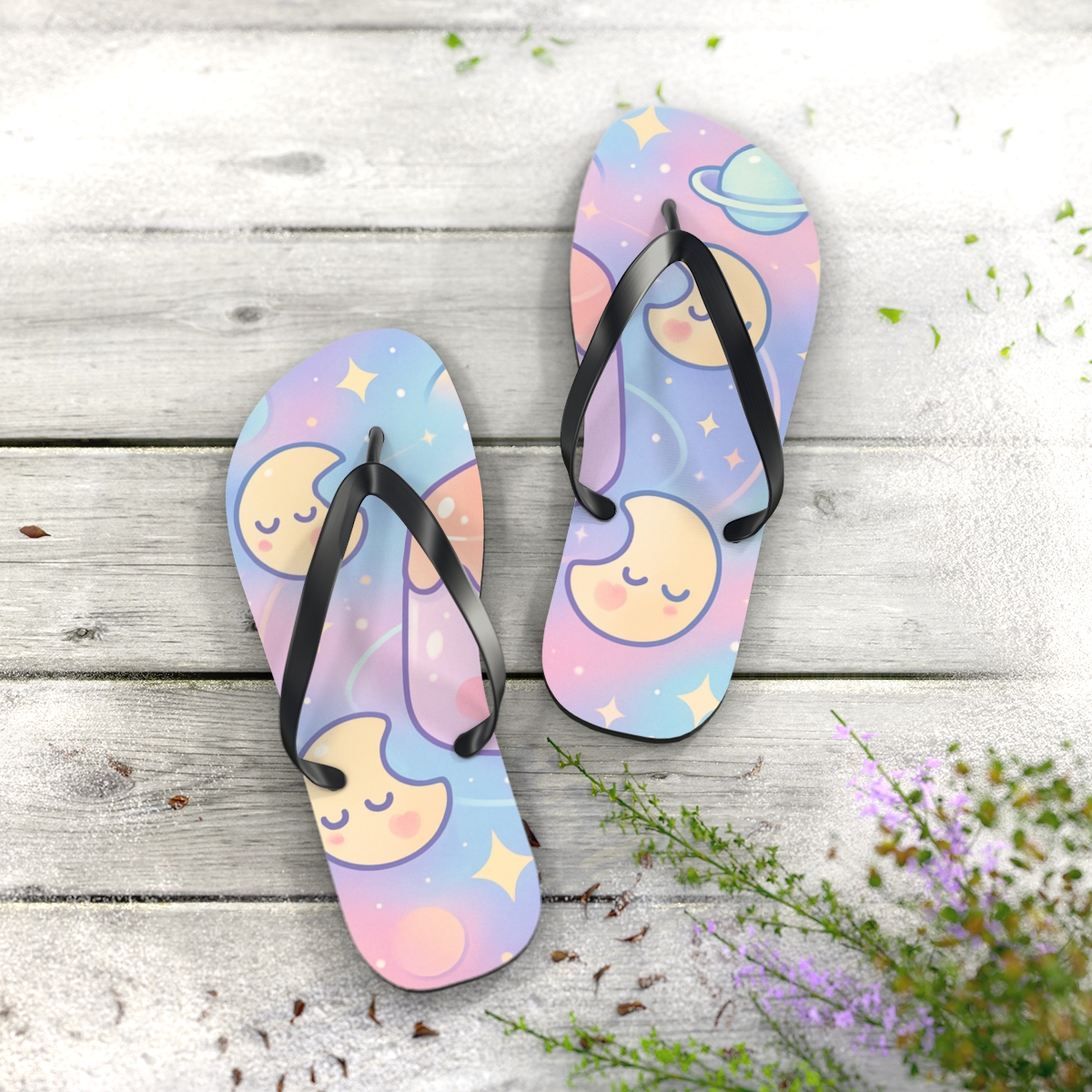 Pastel Planet Pudding Parade stylish summer flip flops