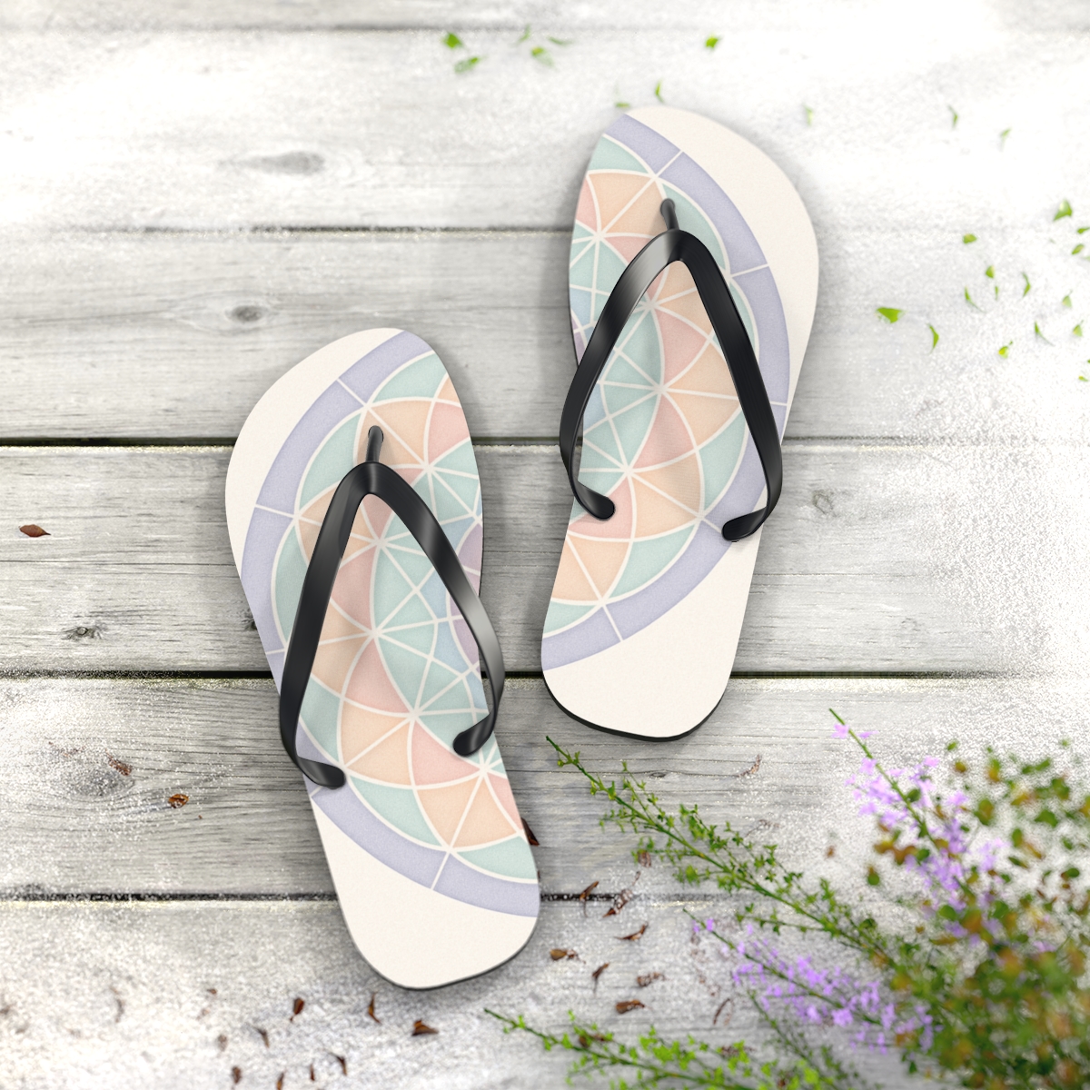Pastel Prism Lattice Bloom soft sole flip flops