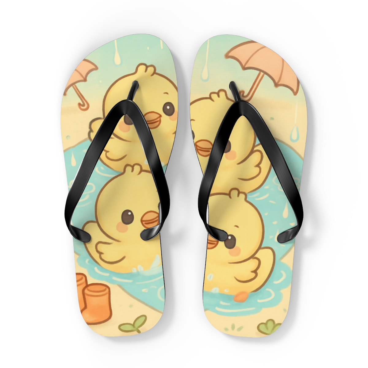 Pastel Puddle Ducklings colorful rubber flip flops