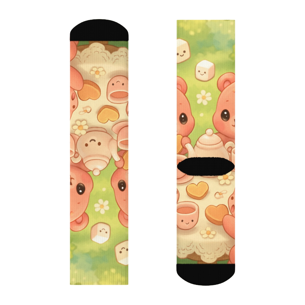 Pastel Strawberry Bear Tea Party sports performance socks