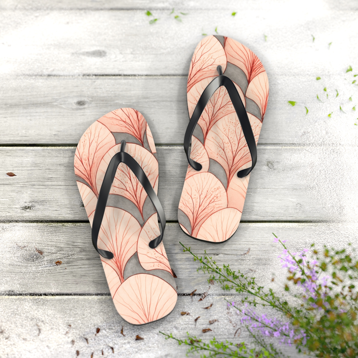 Peony Vein Fractal Array unique graphic flip flops