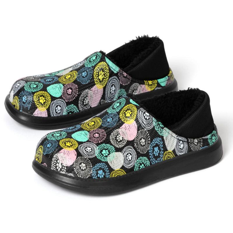 Floral Pattern Slip-On Clogs – Playful Style with Paw Print - Cloud Cushion Slides