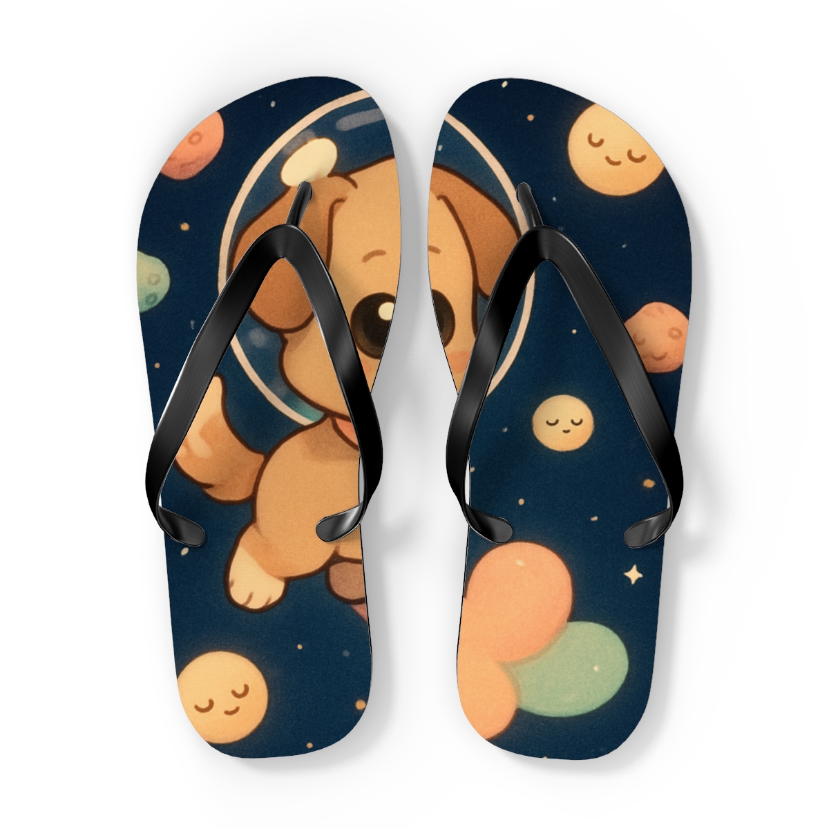 Pocket Comet Puppy Parade designer logo flip flops