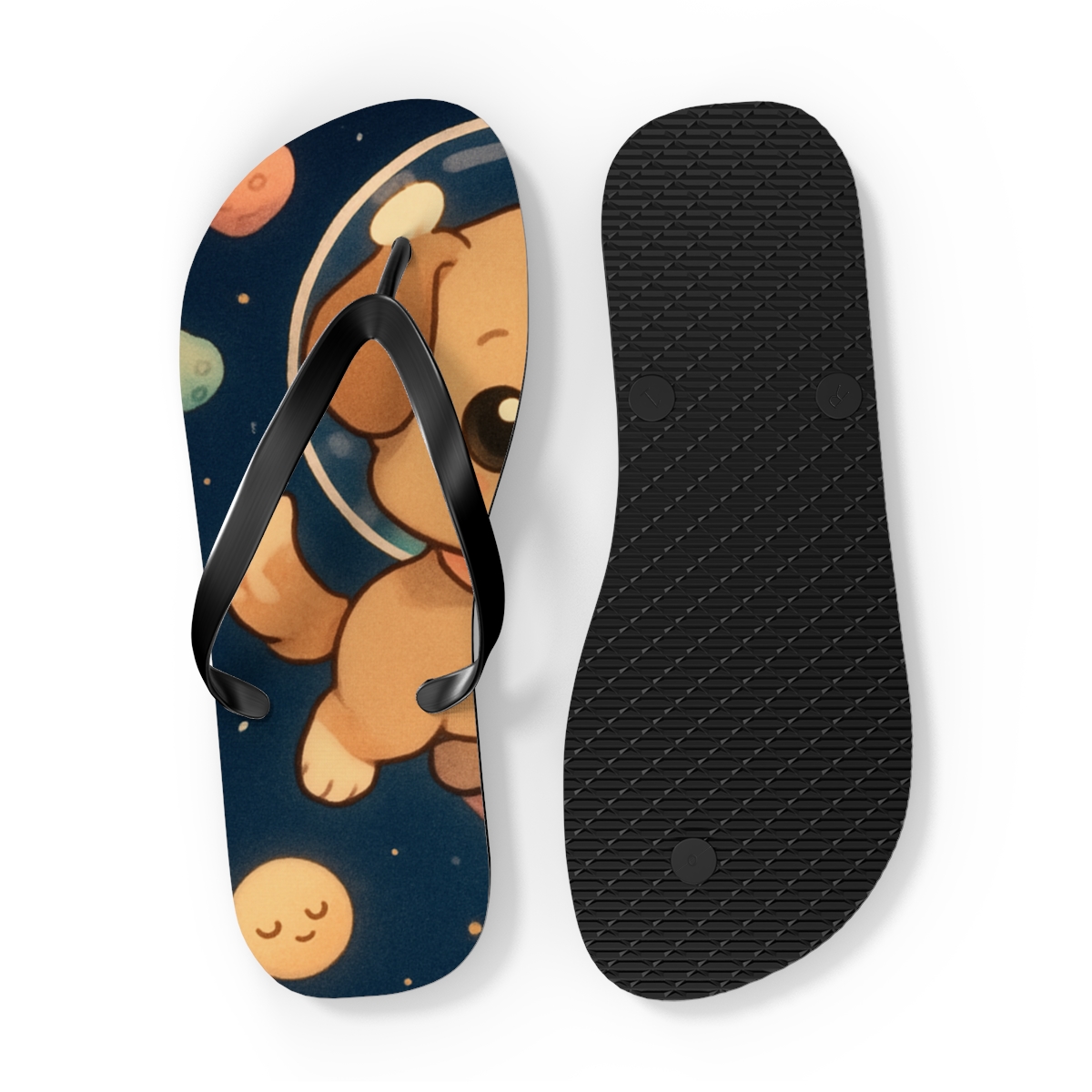 Pocket Comet Puppy Parade designer logo flip flops