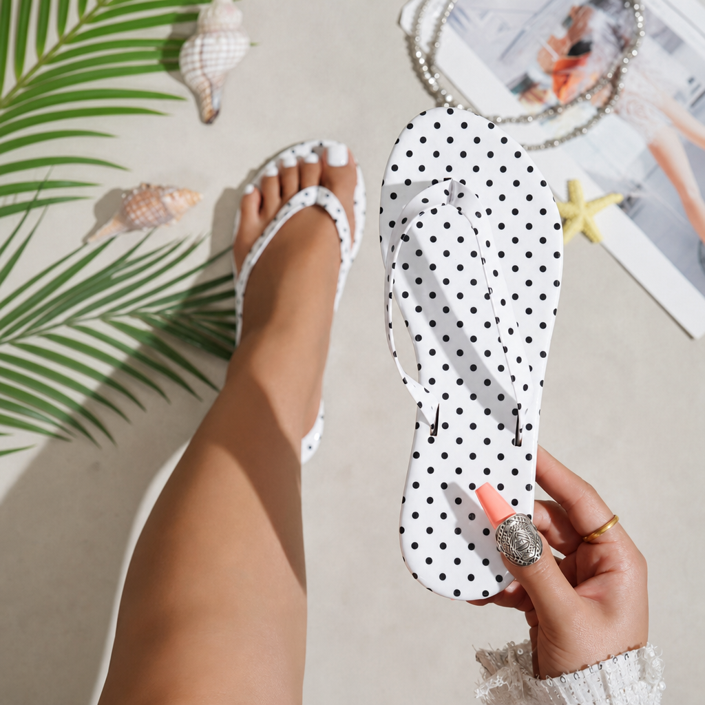 Polka Dot Flat Thong Sandals for Summer and Beach Wear