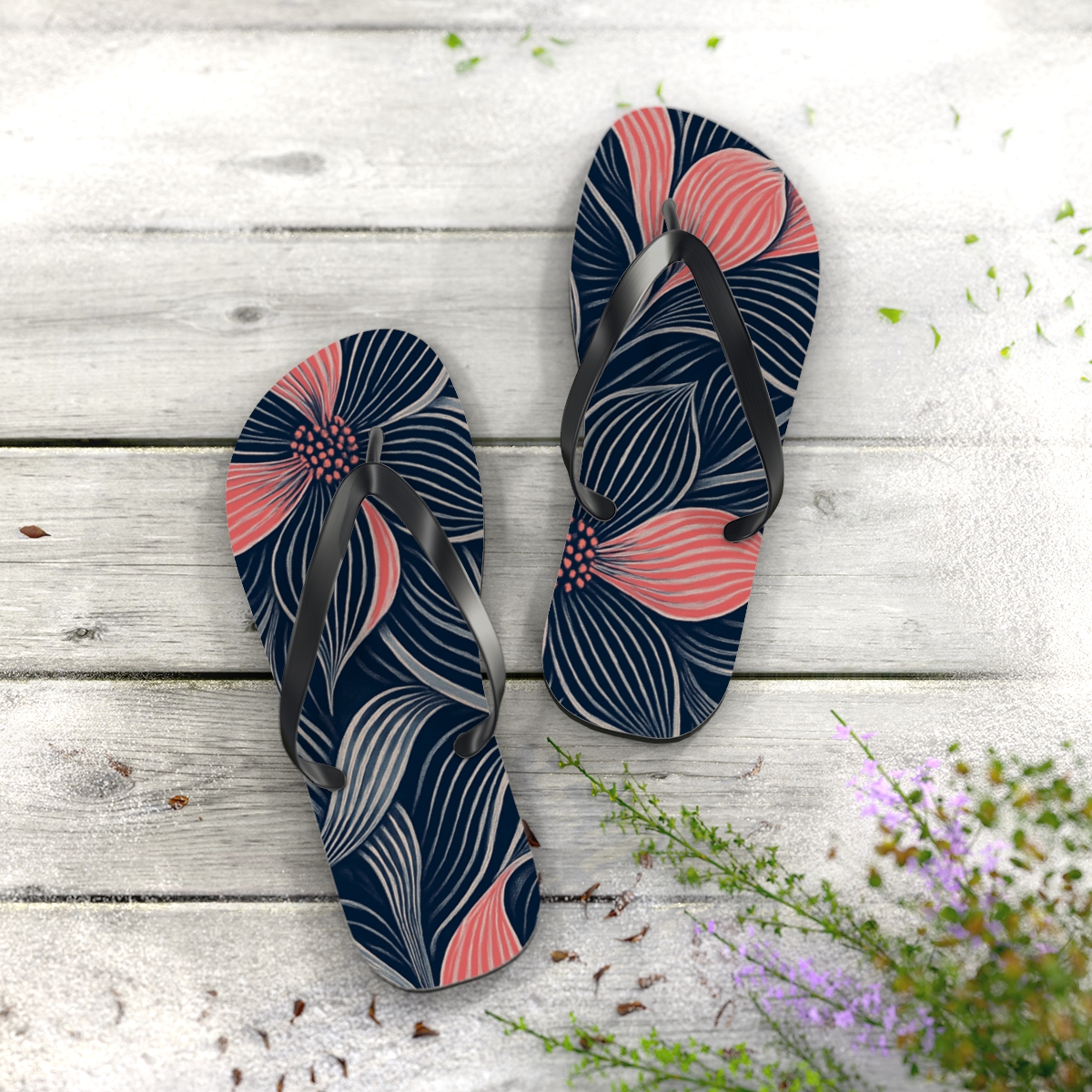 Poppy Petal Interference Weave soft sole flip flops