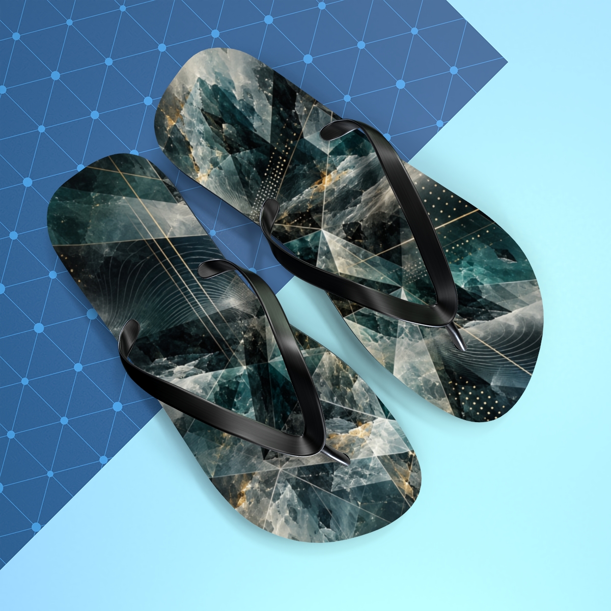 Prism Shear Dotwork designer logo flip flops [AI-baeee1a0-eb19f3edef5e]