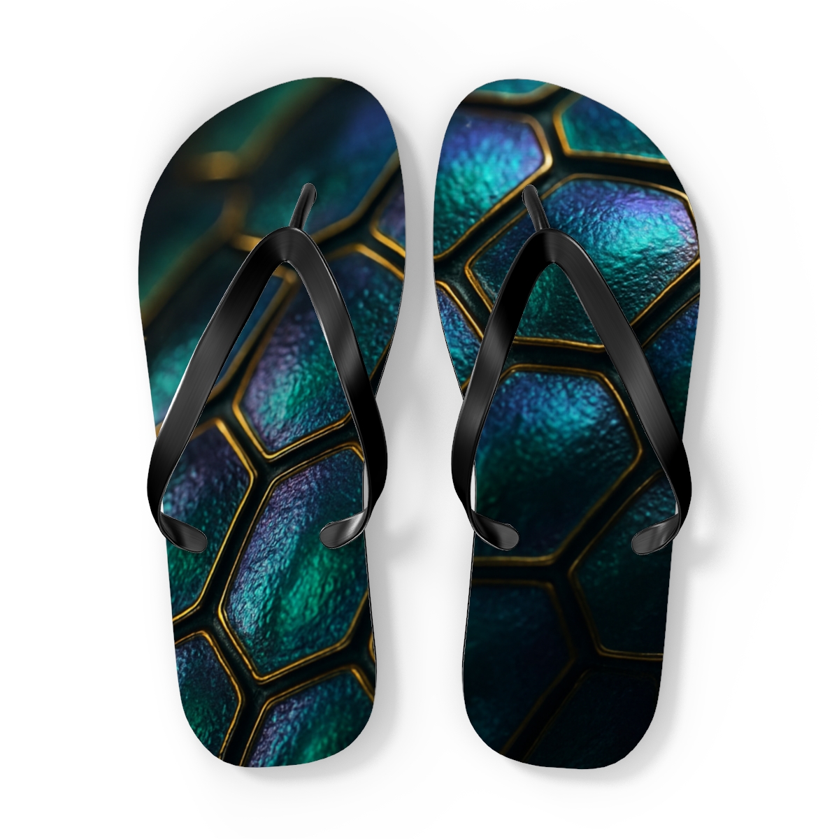 Prismatic Beetle Carapace Drift unique graphic flip flops