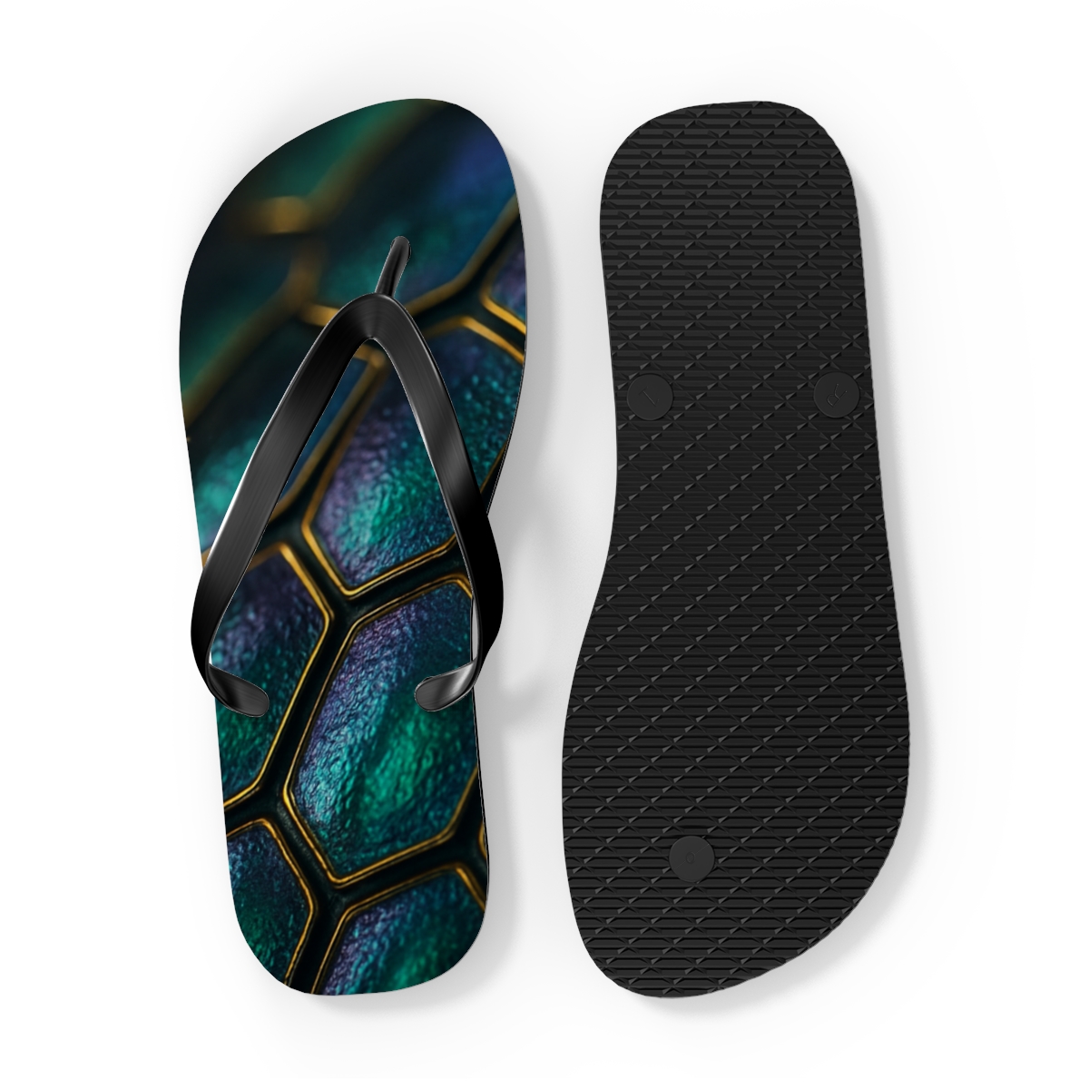 Prismatic Beetle Carapace Drift unique graphic flip flops