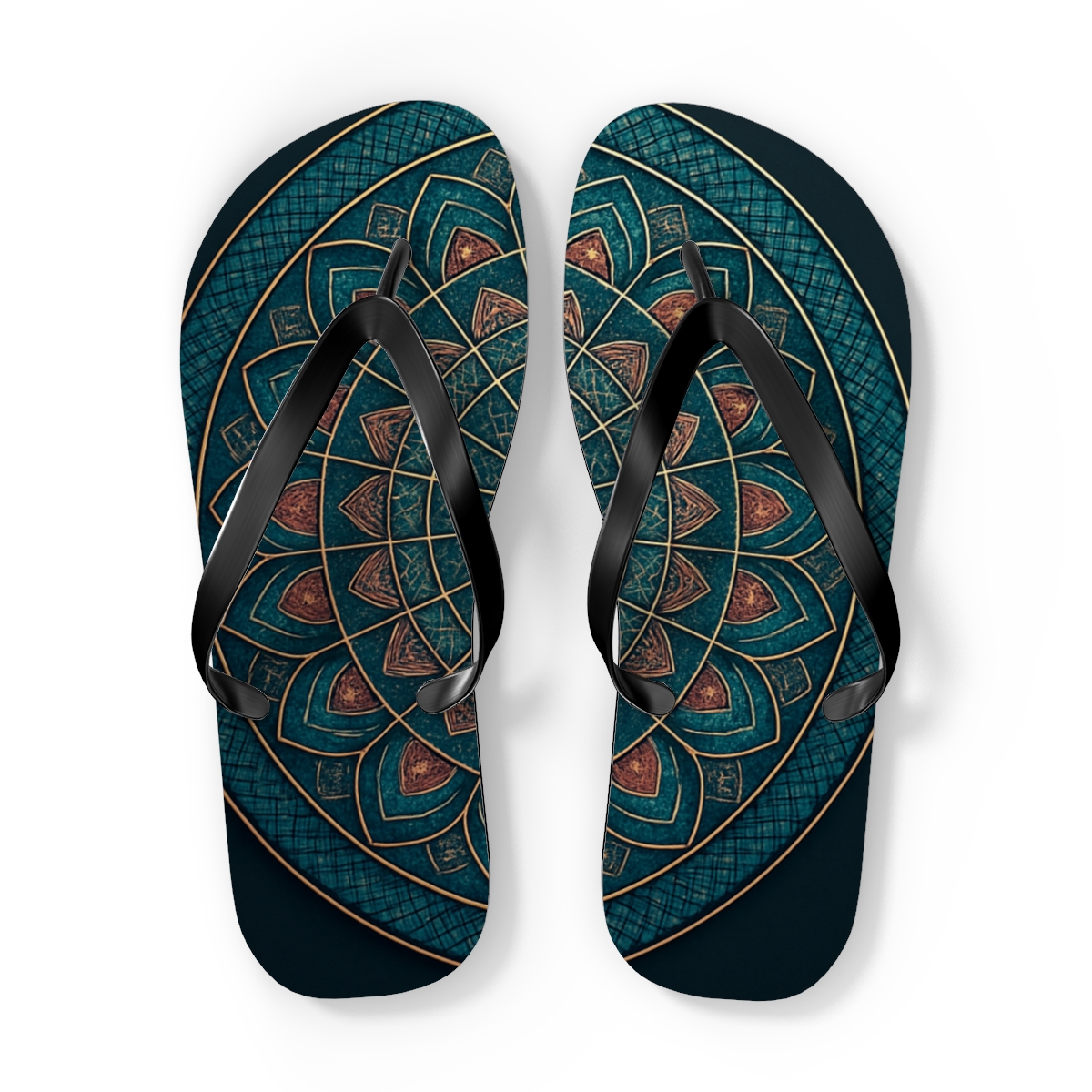 Prismatic Lattice Bloomwheel designer logo flip flops
