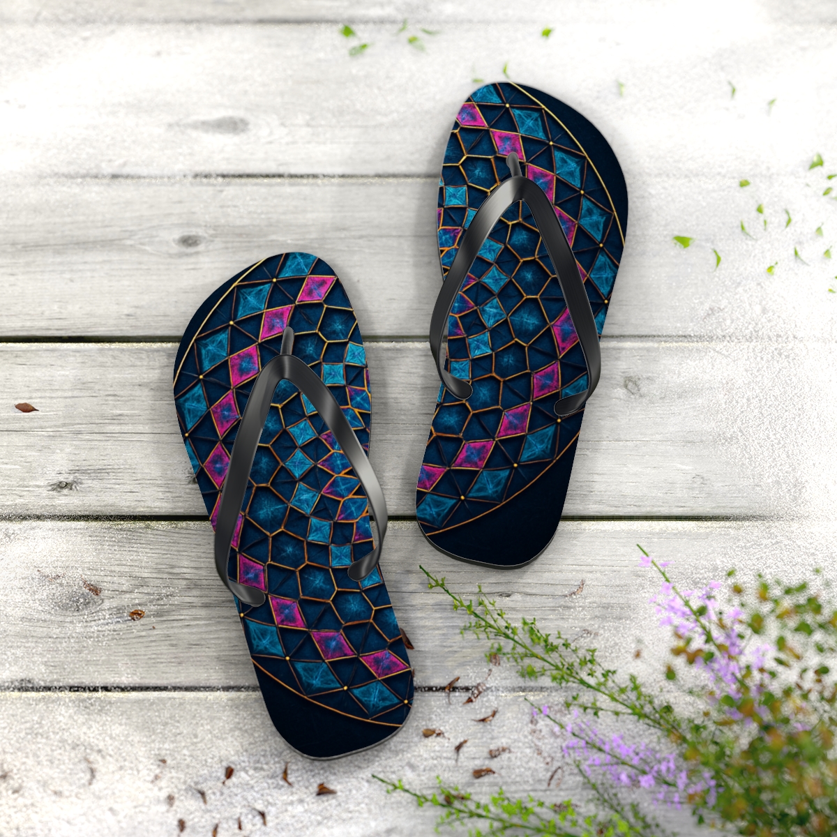 Prismatic Orbit Lattice comfortable casual flip flops