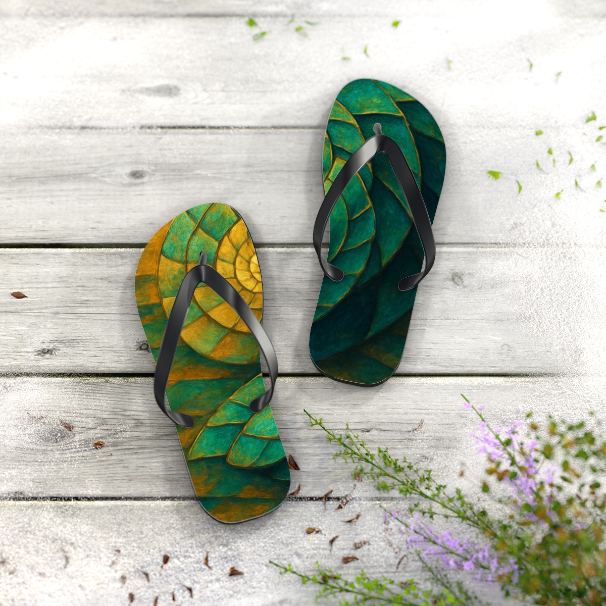 Golden Spiral Shores Flip Flops