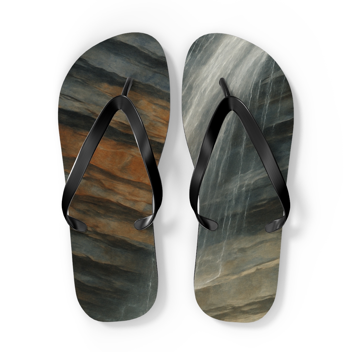 Prismatic Strata Cascade designer logo flip flops