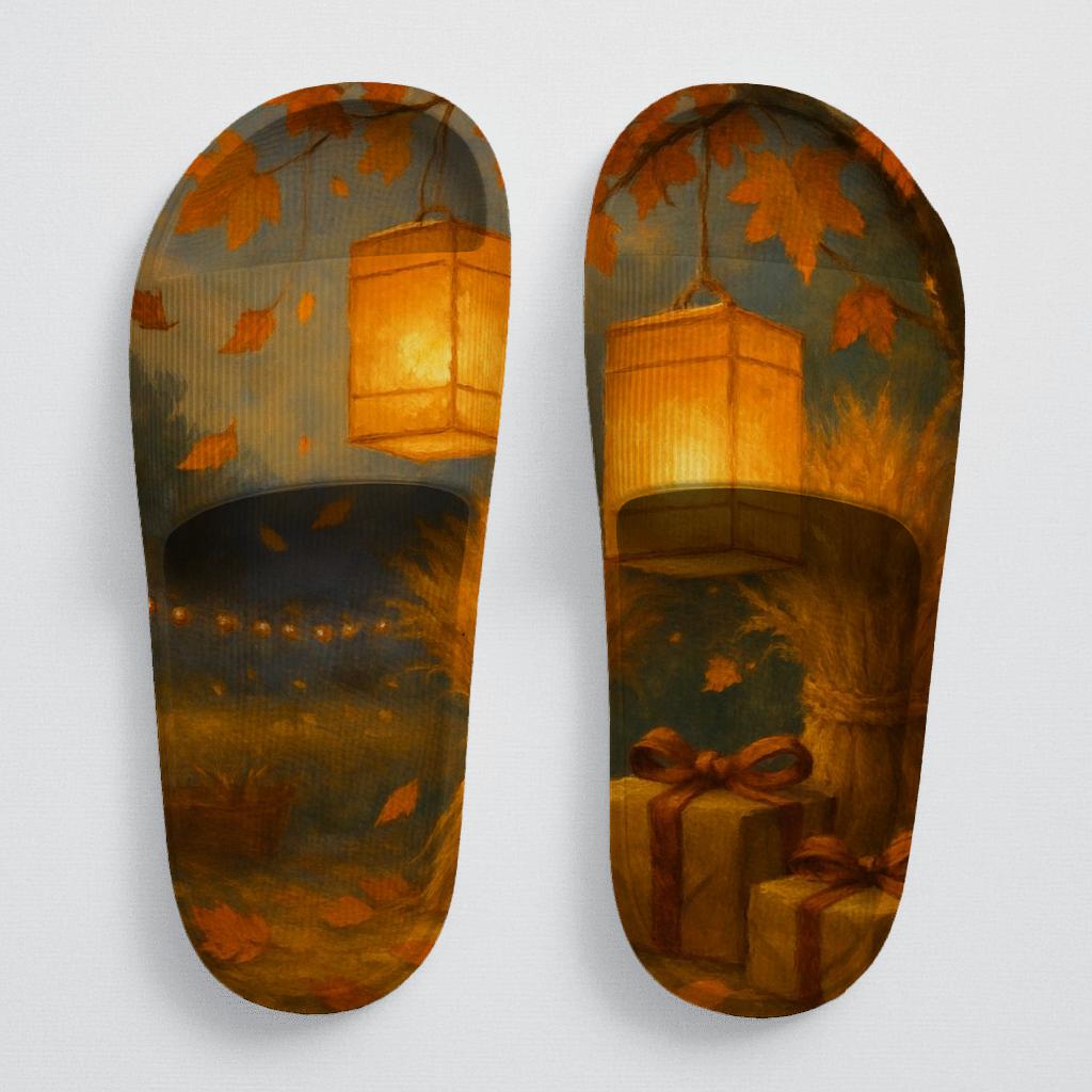 Golden Harvest Lanterns personalized slide sandals