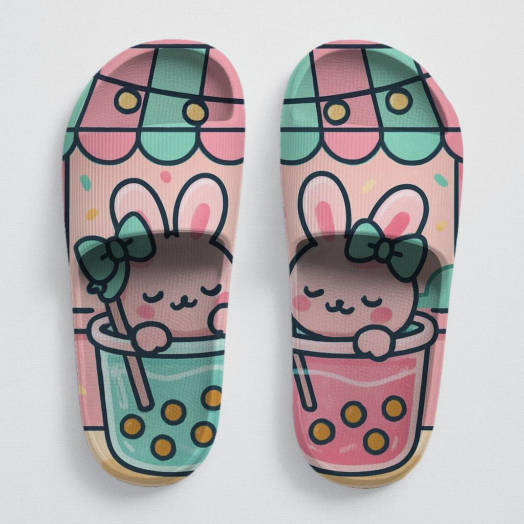 Bubble Tea Bunny Bash sporty rubber slides