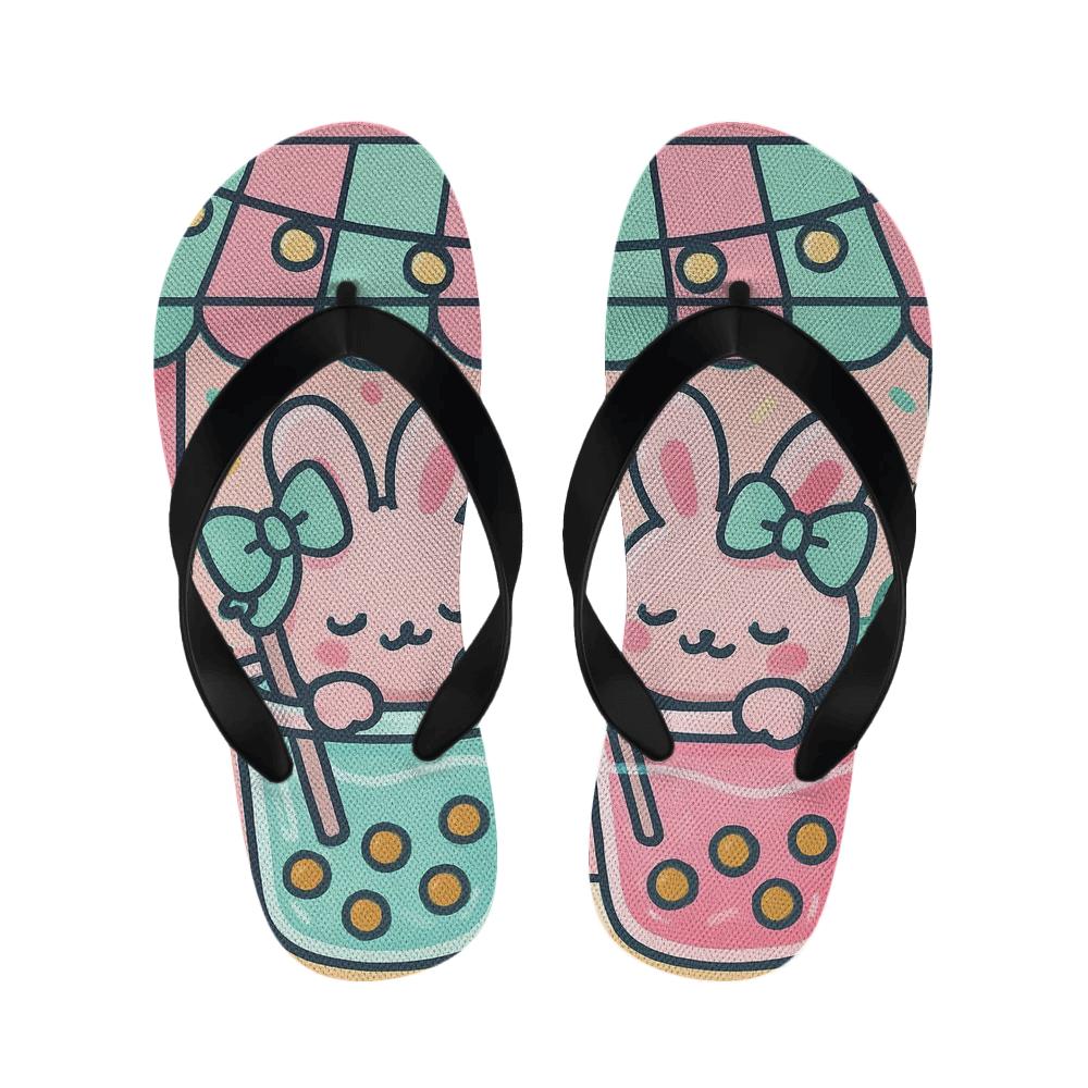 Bubble Tea Bunny Bash designer logo slippers