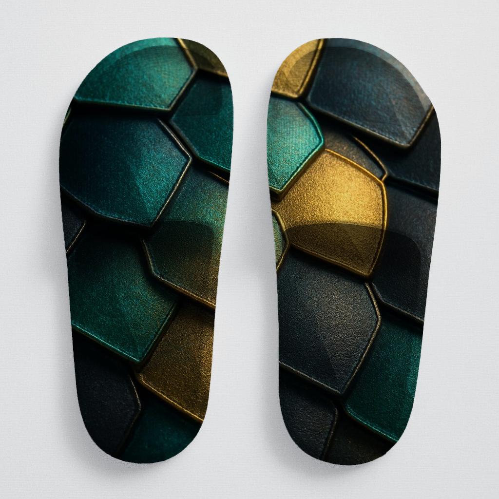 Iridescent Beetle Mosaic sporty rubber slides