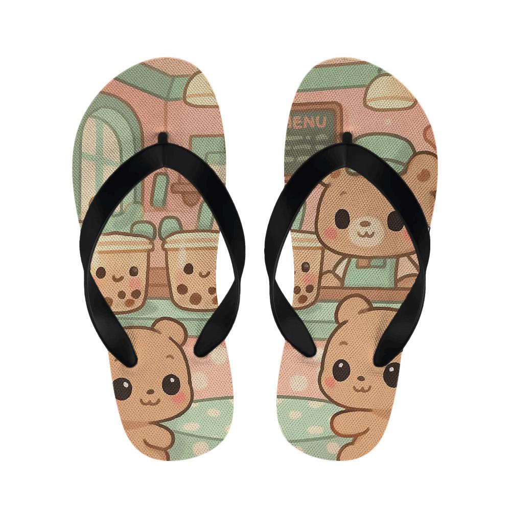 Bubble Tea Bear Cafe designer logo slippers