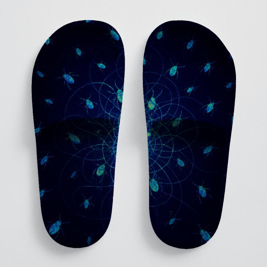 Iridescent Swarm Of The Star Beetles sporty rubber slides