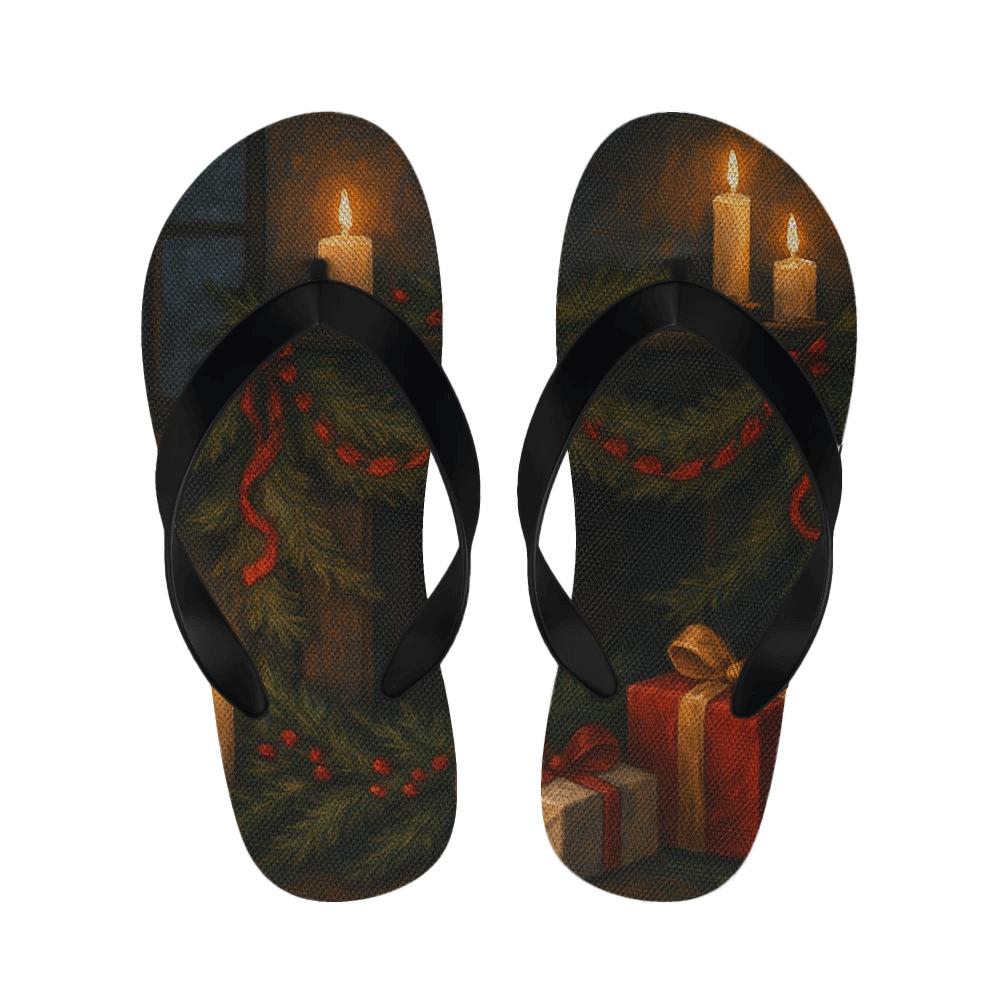 Winter Hearth Ribbon Glow designer logo slippers