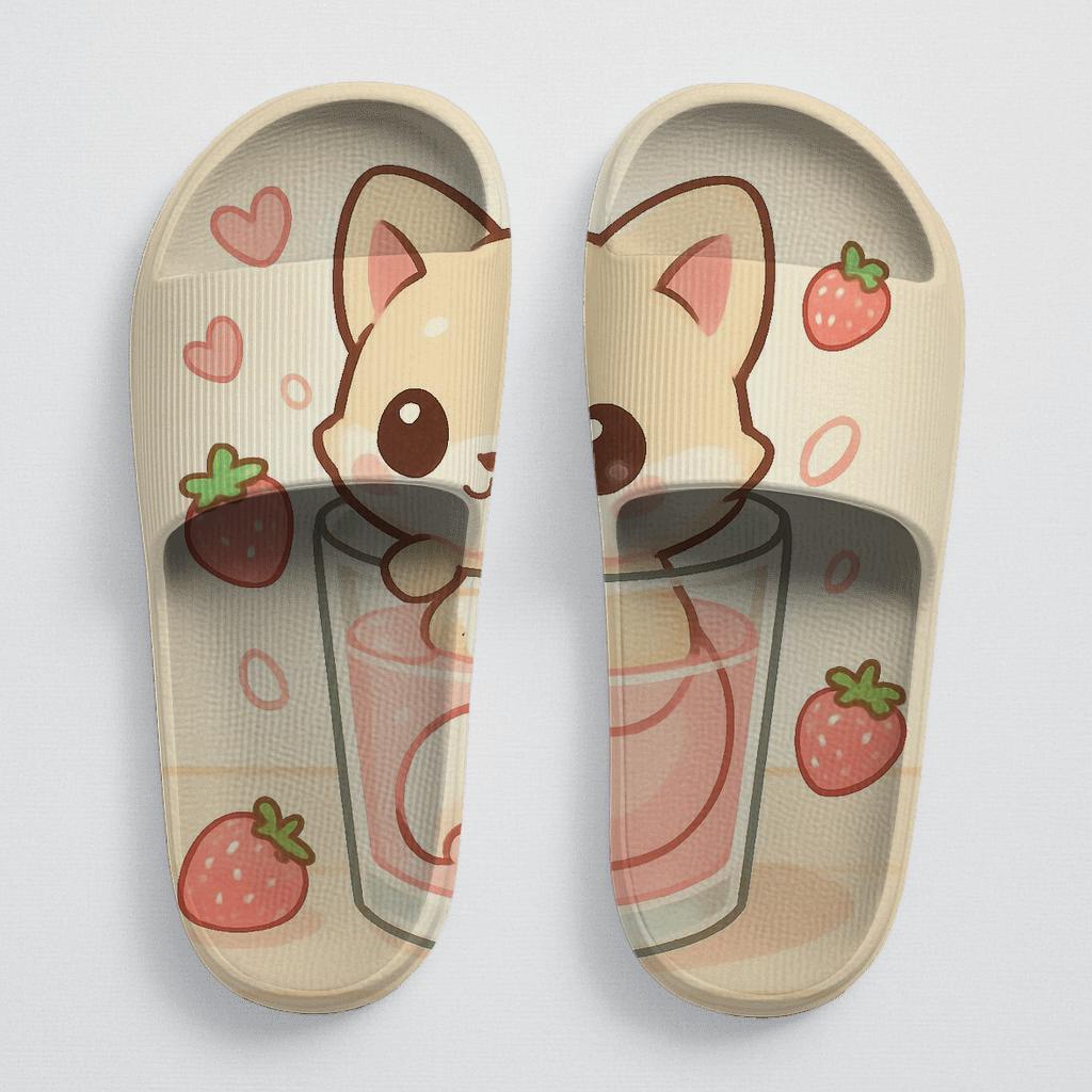 Sleepy Strawberry Milk Fox trendy summer slides