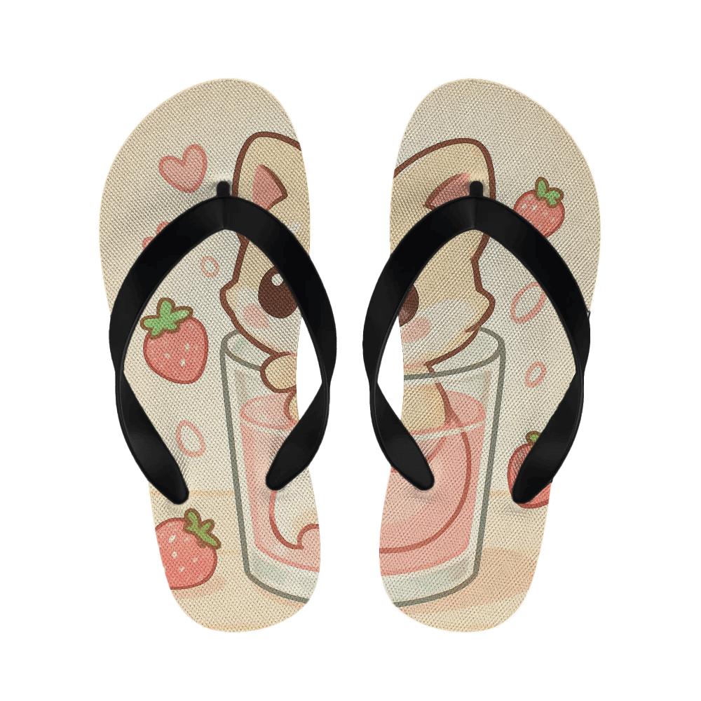 Sleepy Strawberry Milk Fox unique printed slippers