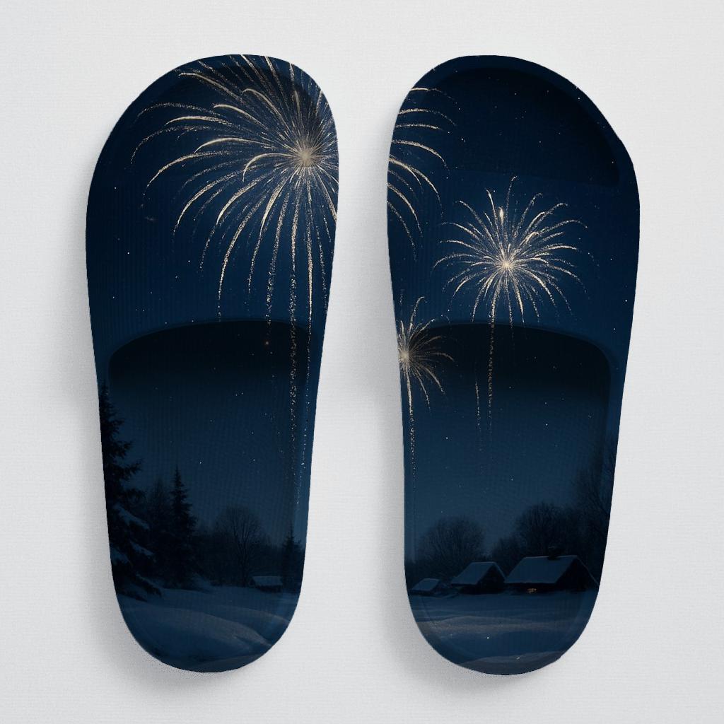 Snowlit Midnight Fireworks sporty rubber slides