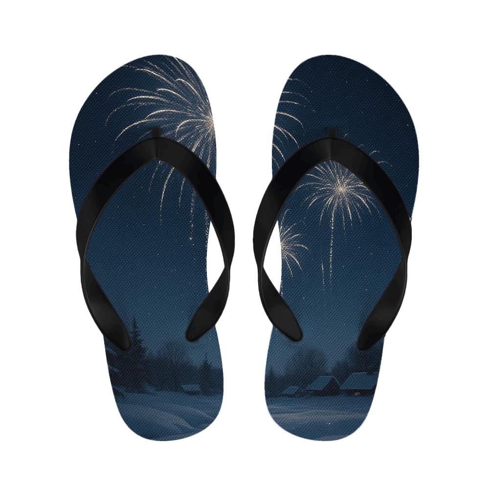 Snowlit Midnight Fireworks designer logo slippers