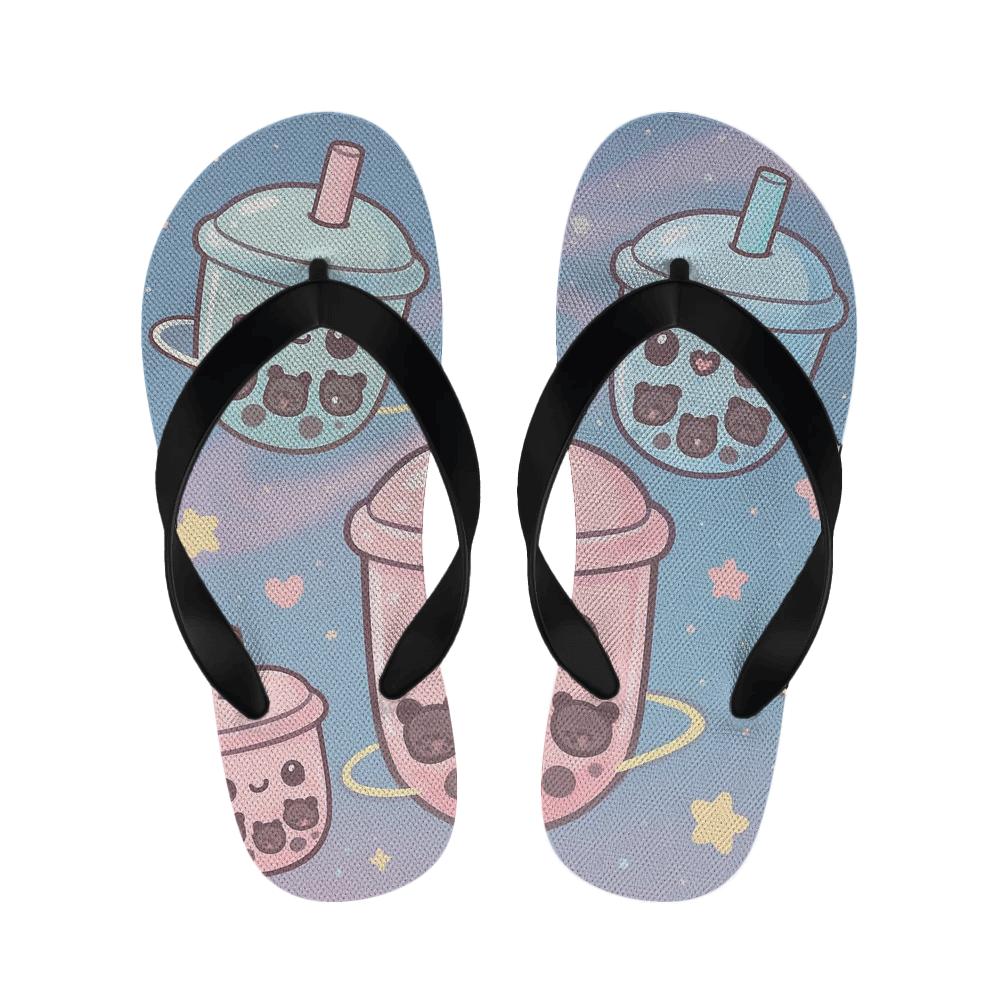 Cosmic Bubble Tea Critters designer logo slippers