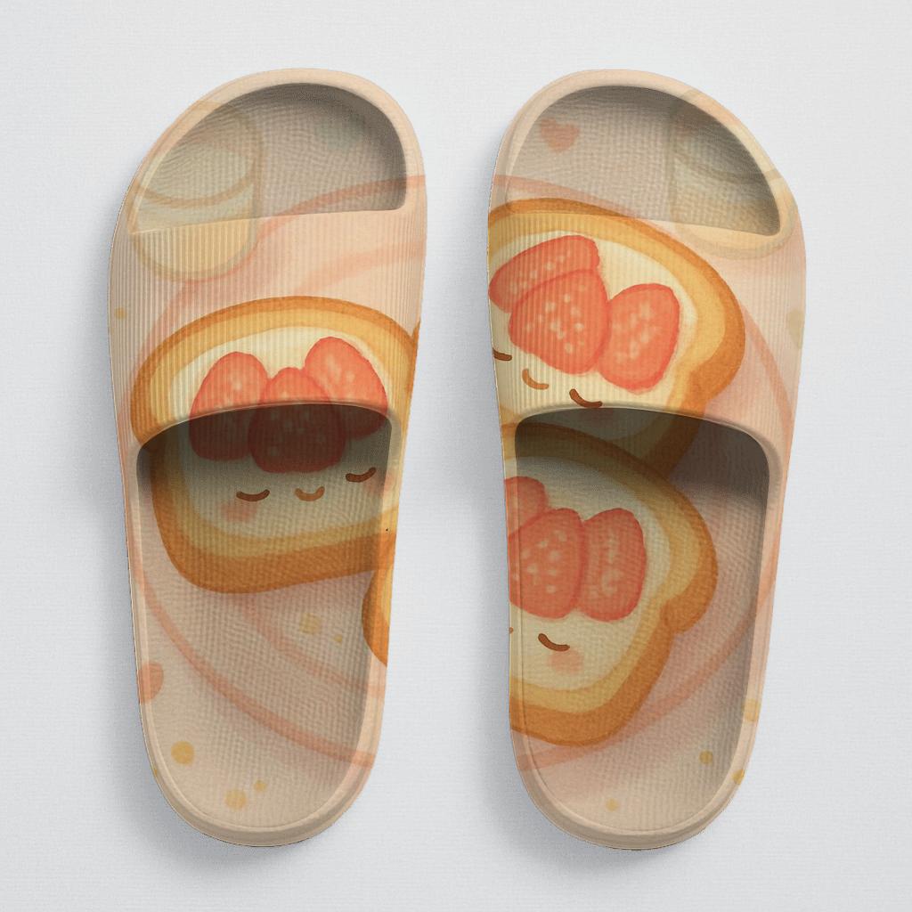 Sleepy Strawberry Toast Friends comfortable casual slides