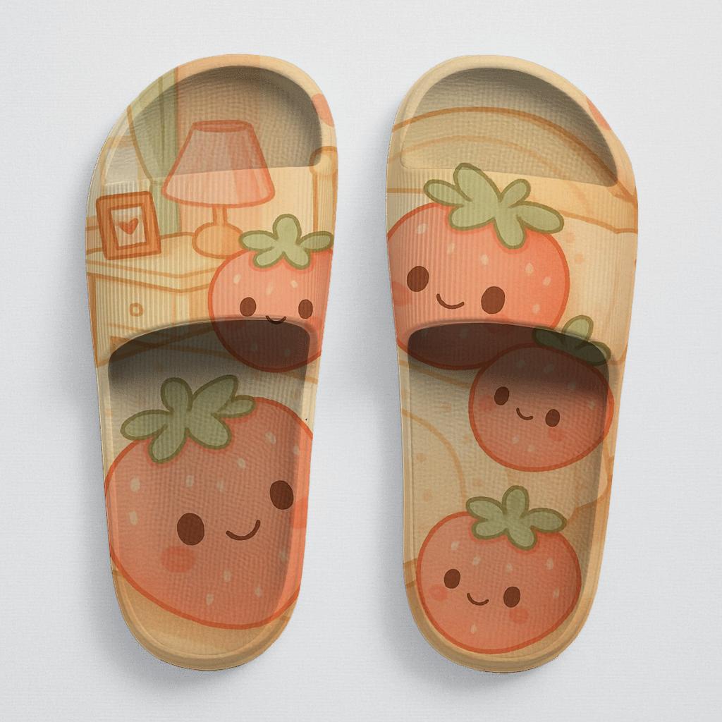Pastel Strawberry Pillow Pals comfortable casual slides