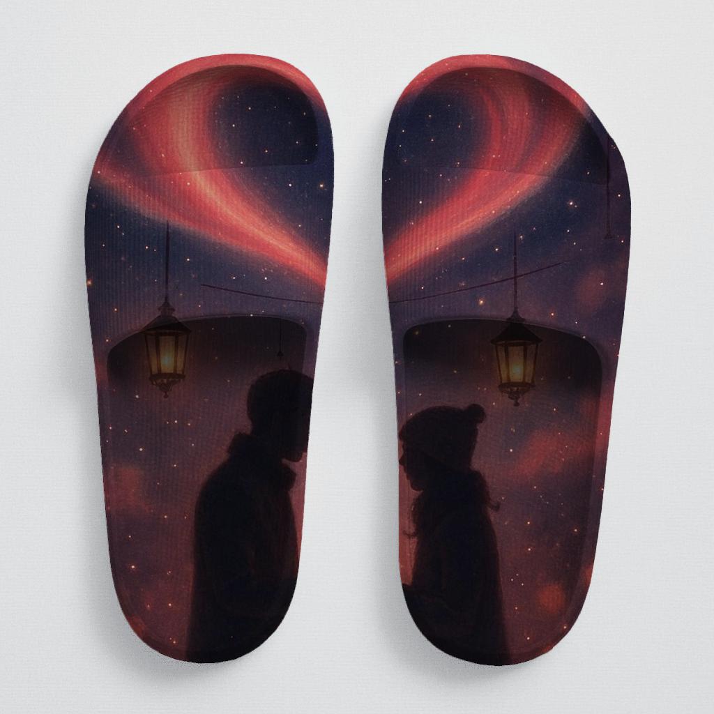 Valentine Aurora Heart Nebula personalized slide sandals