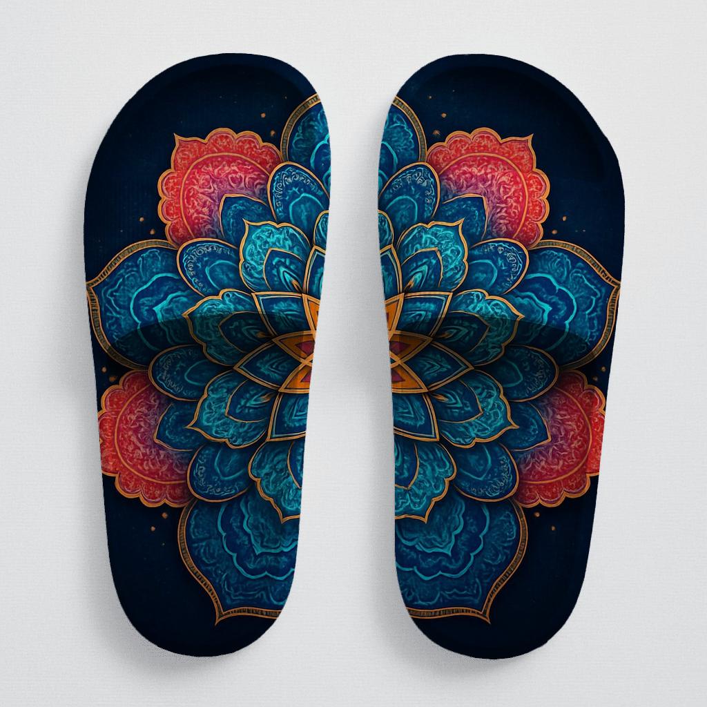 Prismatic Fractal Rosette Constellation soft footbed slides