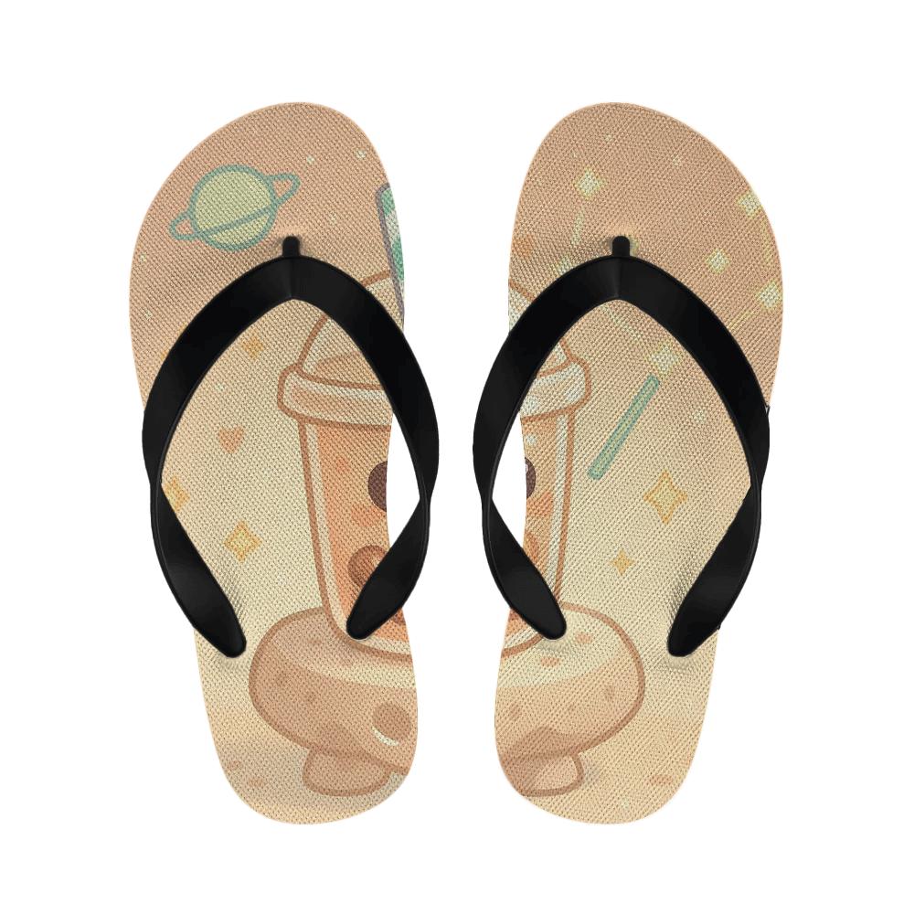 Cosmic Bubble Tea Constellation Cafe designer logo slippers