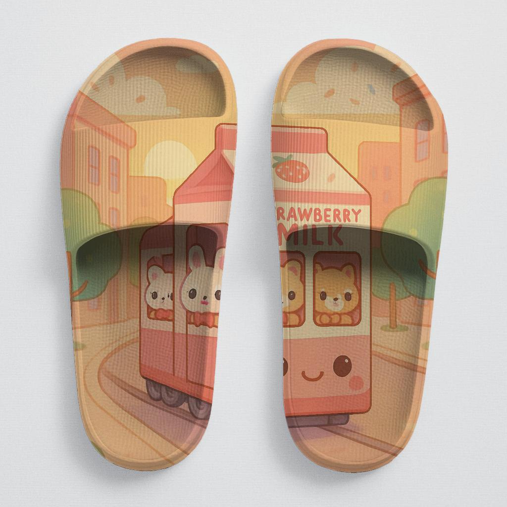Strawberry Milk Train Parade personalized slide sandals