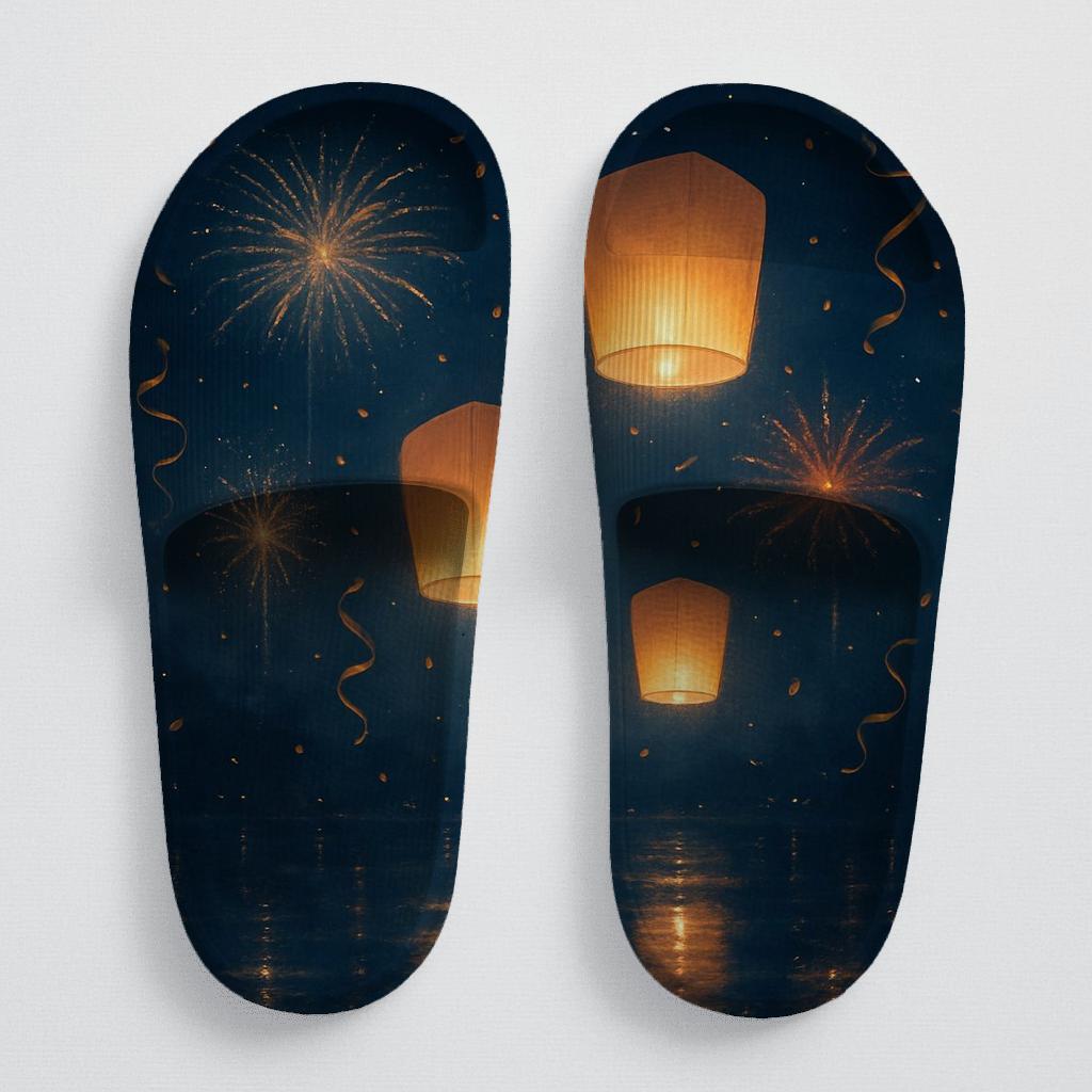 Lanterns Of The New Year Sky personalized slide sandals