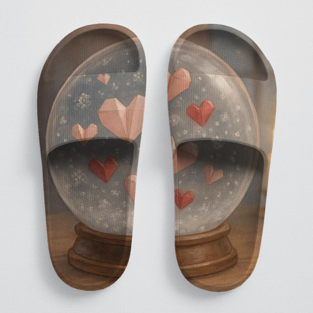 Valentine Paper Heart Snowglobe sporty rubber slides