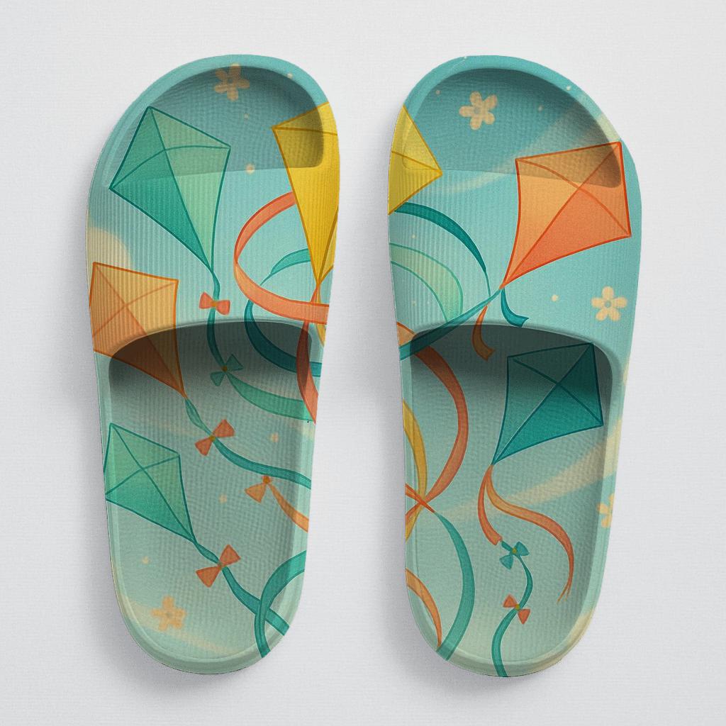 Spring Equinox Ribbon Kite Parade personalized slide sandals